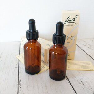Bach Flowers 2 Pack Empty Mixing Bottles New 30ml Amber Glass with Dropper Cap